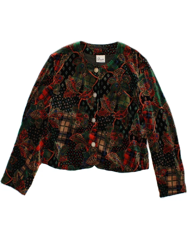 VINTAGE Womens 4 Button Blazer Jacket UK 14 Large Multicoloured Floral Nylon Jacket Polyester Jacket Spandex Jacket