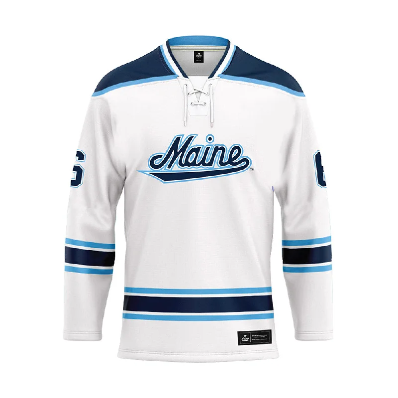 Maine - NCAA Women's Ice Hockey : Gracie Hanson - White Hockey Jersey Asymmetrical Jersey Blouse Maine - NCAA Women's Ice Hockey : Gracie Hanson - White Hockey Jersey Asymmetrical Jersey Blouse