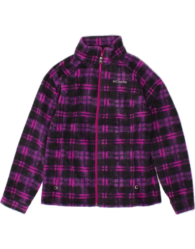 COLUMBIA Womens Fleece Jacket UK 14 Large Purple Check Polyester Denim Jacket Leather Jacket Suede Jacket