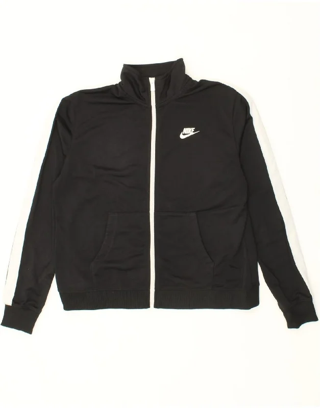 NIKE Womens Tracksuit Top Jacket UK 16 Large Black Colourblock Polyester Fleece Fabric Down Fabric Feather Fabric