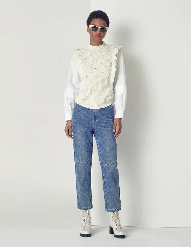 MARYLING Elegant and simple off-white lace knitted sweater Nylon Fabric Polyester Fabric Spandex Fabric