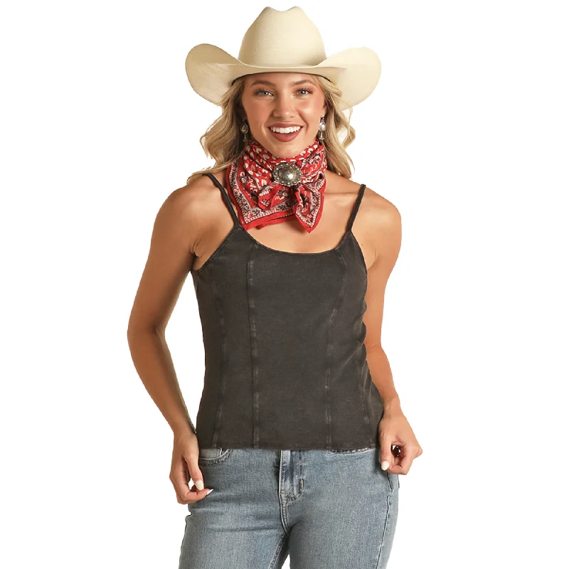Rock & Roll Cowgirl® Ladies Exposed Seam Black Tank Top RRWT20R0Y6-01 strappy tank top Rock & Roll Cowgirl® Ladies Exposed Seam Black Tank Top RRWT20R0Y6-01 strappy tank top