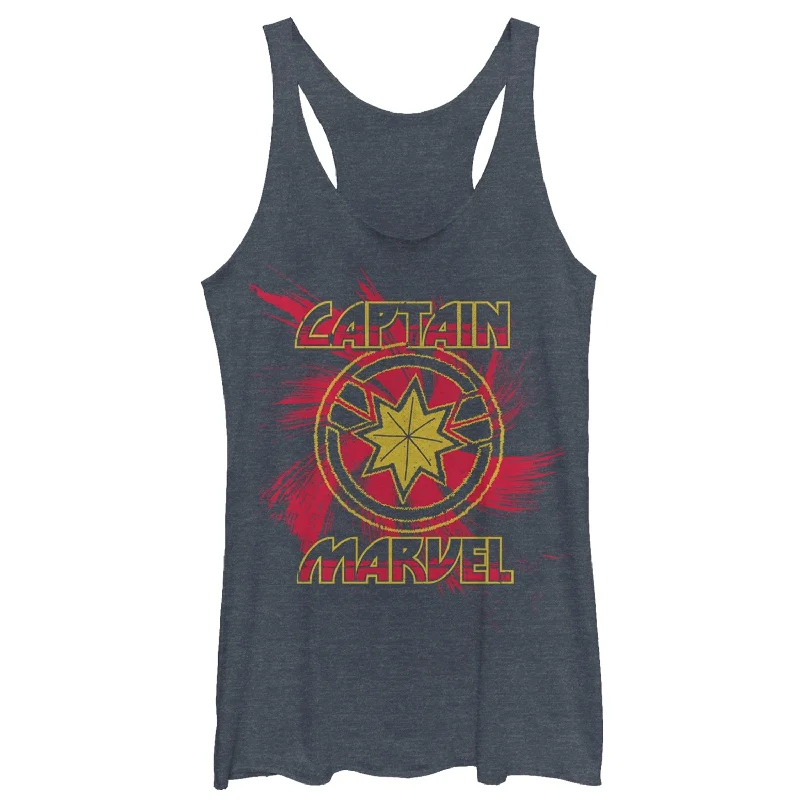 Women's Marvel Captain Marvel Star Symbol Swirl Racerback Tank Top ribbed tank top