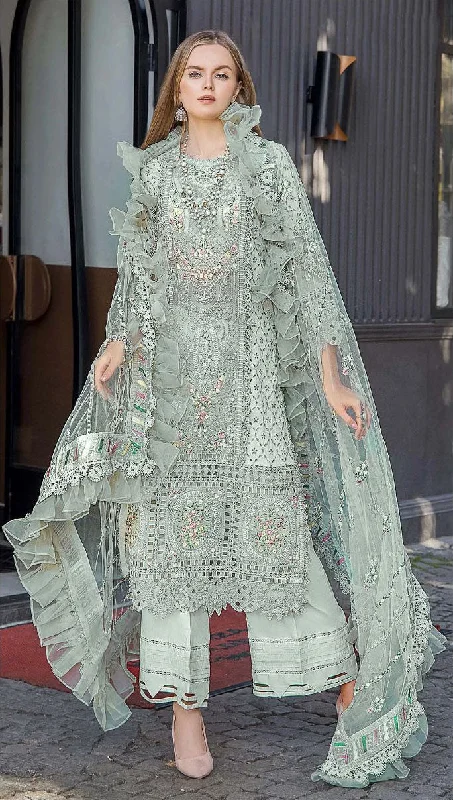 Women's Sea Green Pure Cotton Embroidered Kurta With Trouser & Dupatta - Jyoti Fashion Trousers stylish elegant