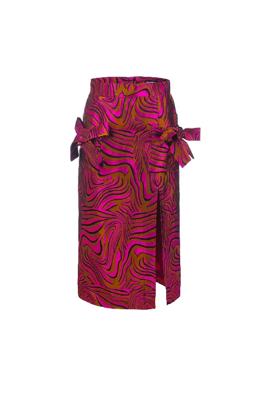PRINTED RASPBERRY SKIRT silk skirt lustrous