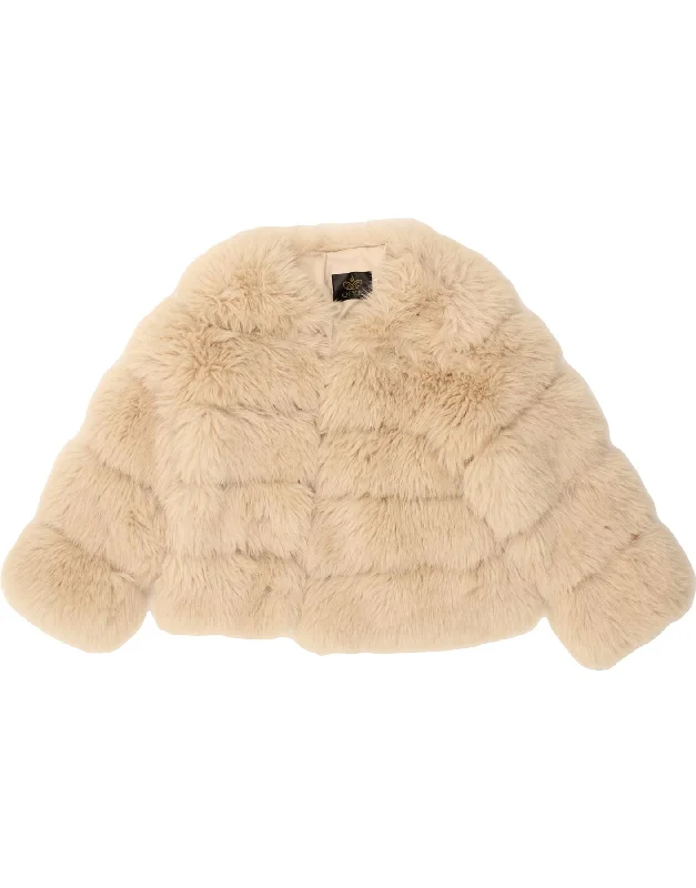 VINTAGE Womens Oversized Faux Fur Jacket UK 10 Small Beige Acrylic Wool Jacket Cashmere Jacket Tweed Jacket