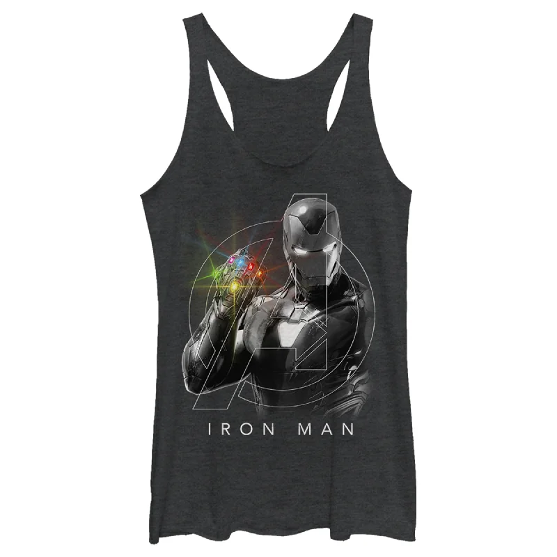 Women's Marvel Avengers Endgame Glowing Stones Logo Overlay Portrait Racerback Tank Top mint tank top