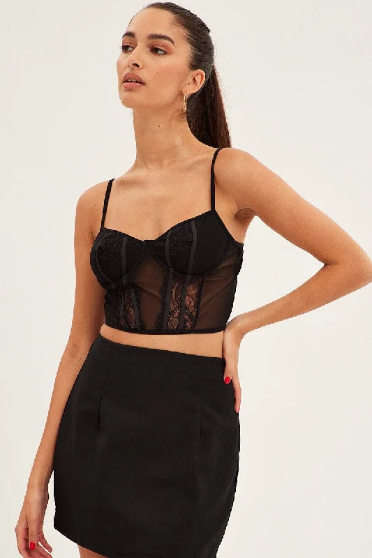 Black Crop Top Singlet Cami Lace Polka Dot Checkered Tartan