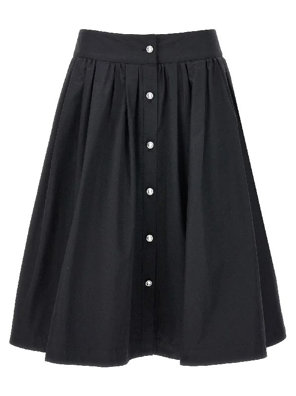 Jewel Button Nylon Blend Skirt satin skirt smooth