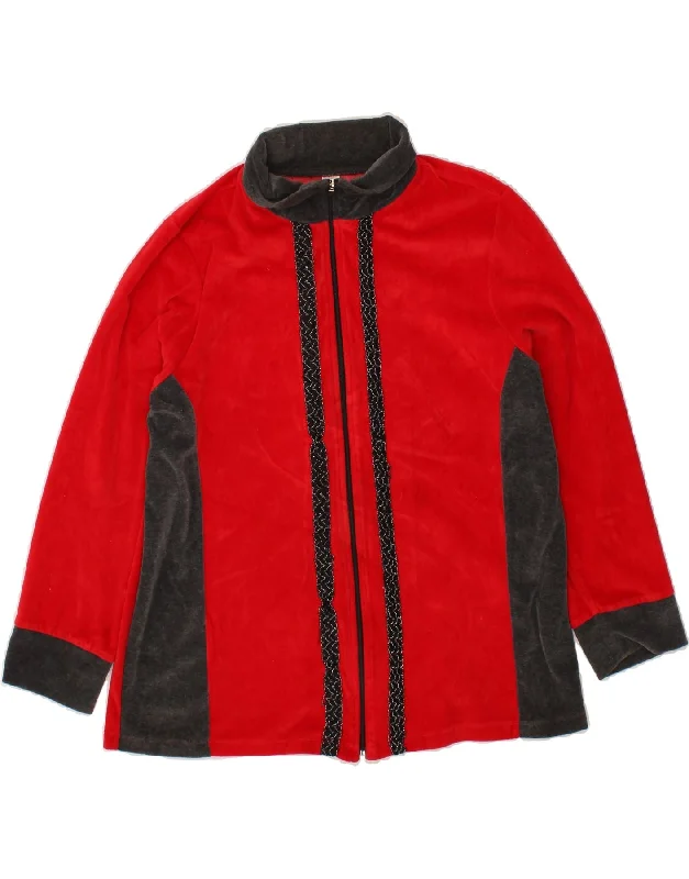 VINTAGE Womens Tracksuit Top Jacket EU 46 XL Red Colourblock Cotton Wool Jacket Cashmere Jacket Tweed Jacket