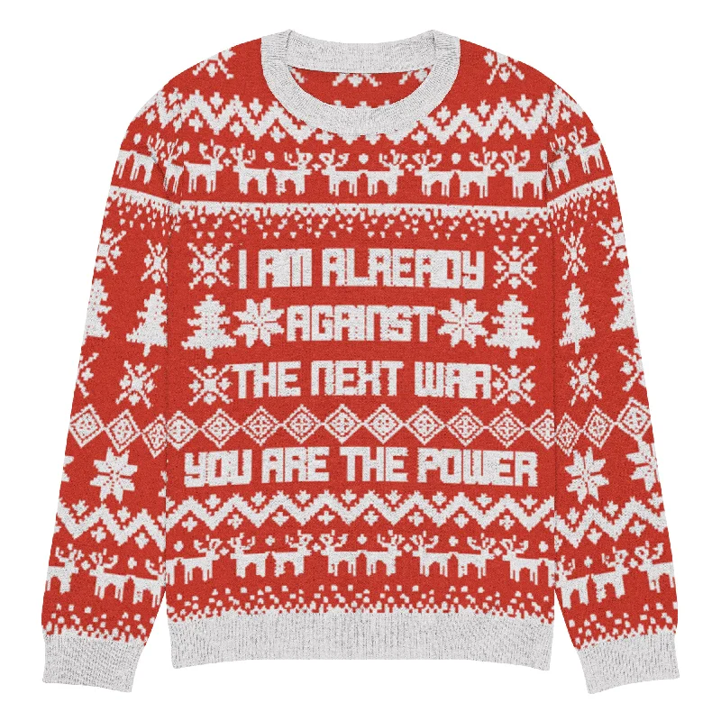 I'm Already against the Next War Knitted Ugly Christmas sweater Embroidered Appliqued Beaded