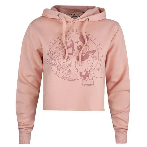 Disney Womens/Ladies Allow Yourself To Grow Mickey Mouse Crop Hoodie Hoodie with Hidden Zipper Minimalist Clean
