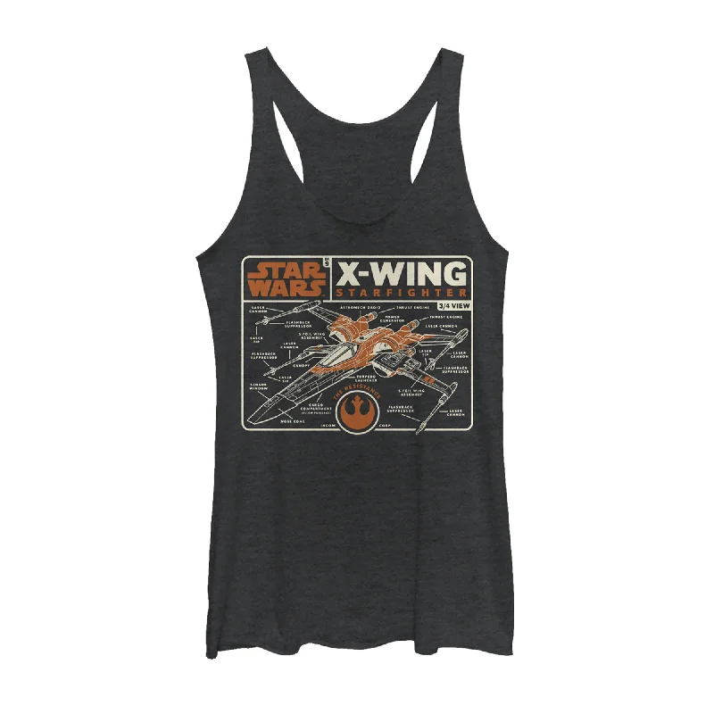 Women's Star Wars: The Rise of Skywalker X-Wing Schematic Frame Racerback Tank Top v-neck tank top Women's Star Wars: The Rise of Skywalker X-Wing Schematic Frame Racerback Tank Top v-neck tank top
