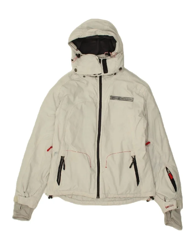 SERGIO TACCHINI Womens Hooded Windbreaker Jacket UK 10 Small Off White Stand-Up Collar Roll-Neck Collar Turtle Neck