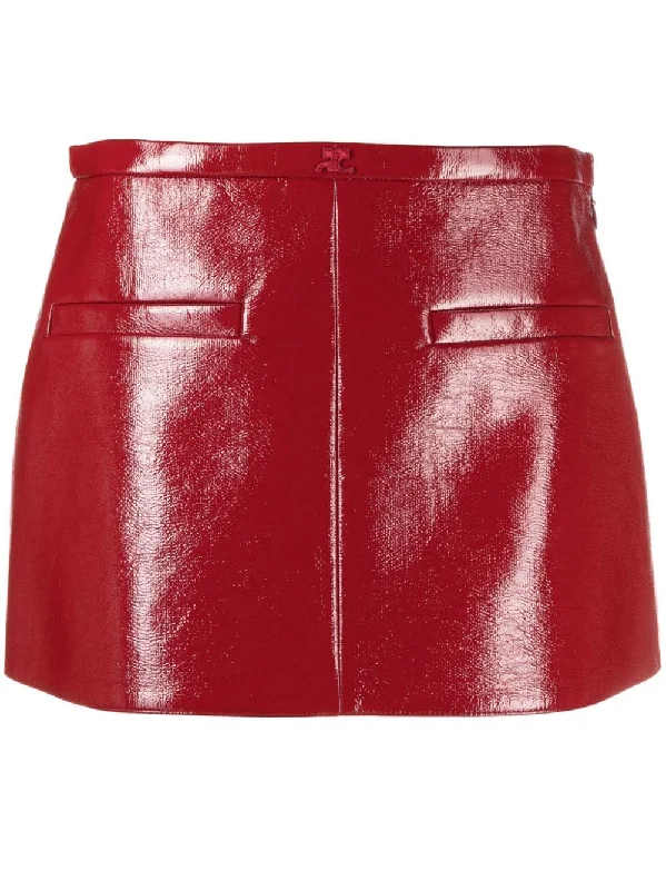 Courreges Mini Skirt Heritage A-Line Vinyl Red corduroy skirt durable