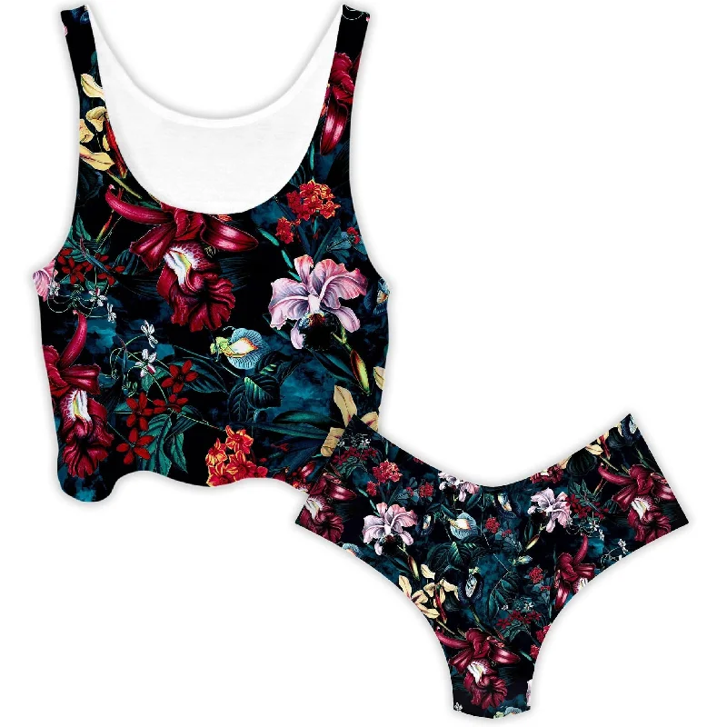 Dark Path Crop Top and Booty Shorts Combo Seamless Knitted Crochet