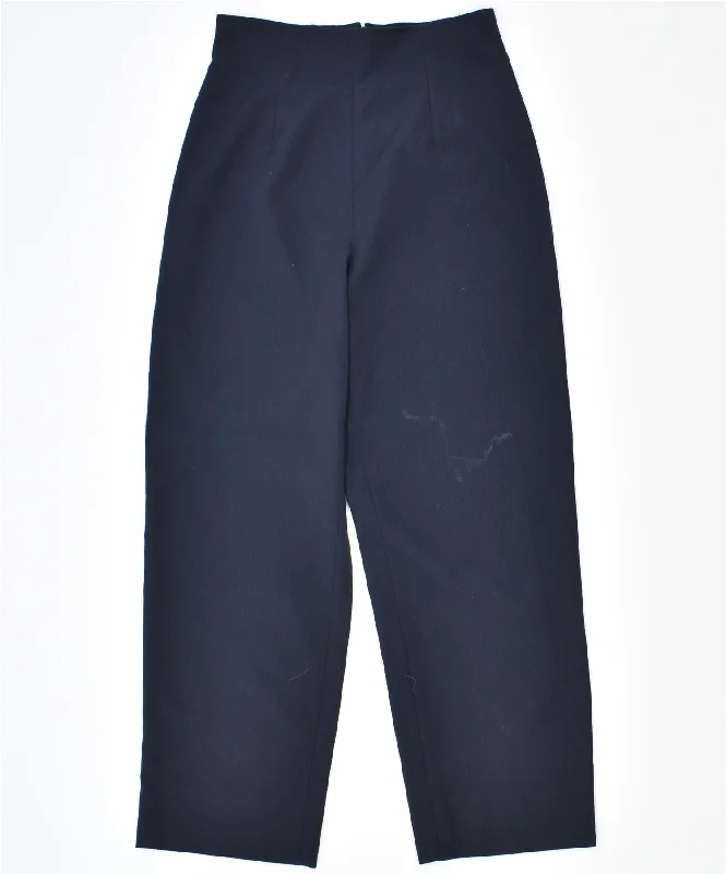 VINTAGE Womens Straight Casual Trousers Medium W28 L27 Navy Blue Polyester Trousers Party Sparkling
