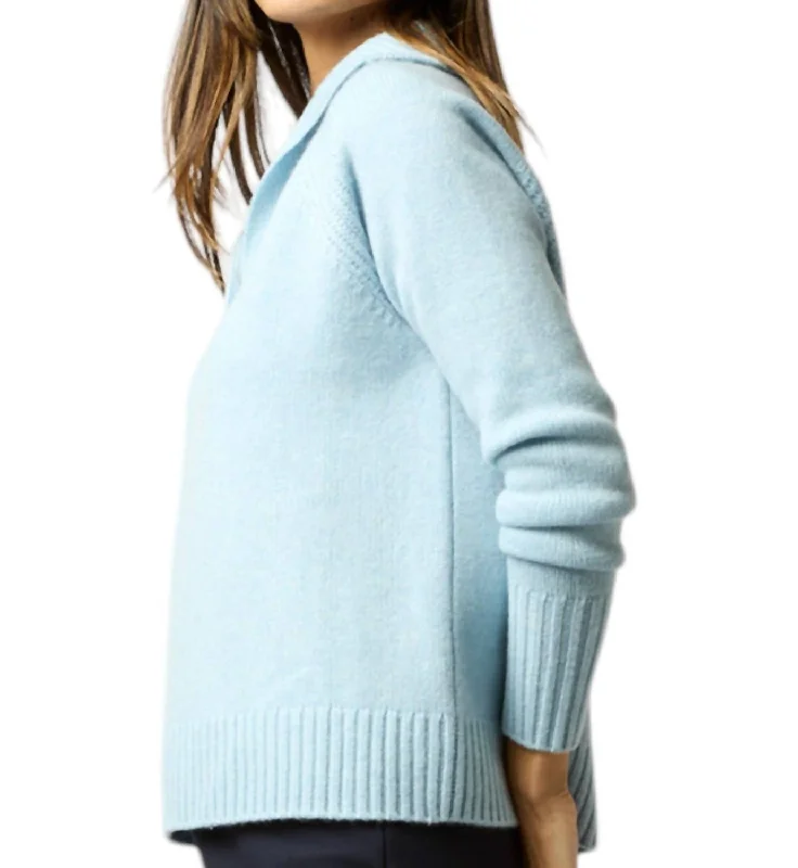 Blaire Johnny-Collar Jersey Sweater In Heather Sky Mesh Fabric Canvas Fabric Denim Fabric
