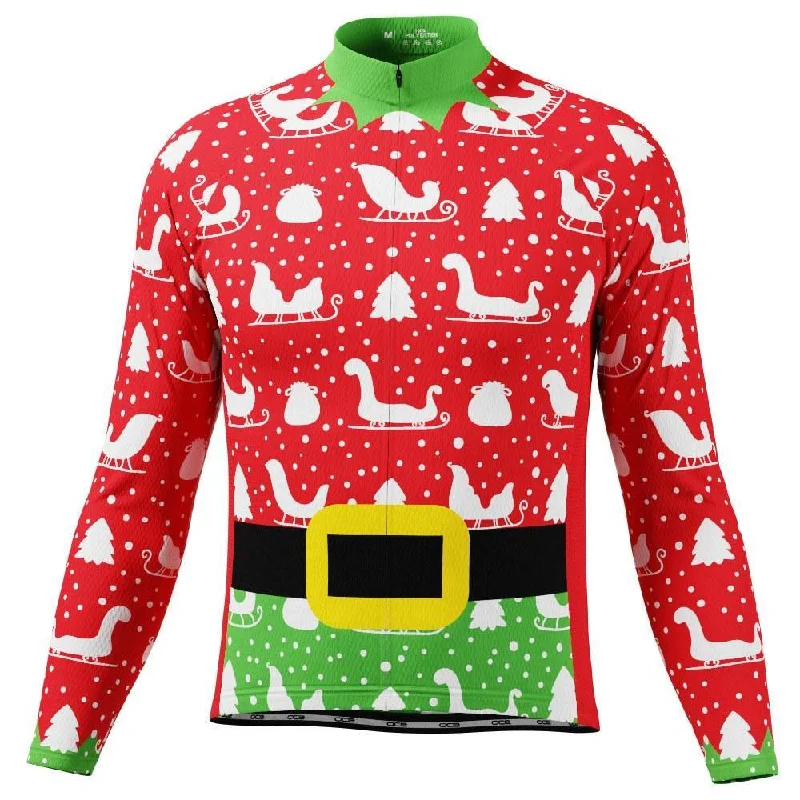 Men's Christmas Elf Season To Ride Long Sleeve Cycling Jersey Bronze Jersey Tee