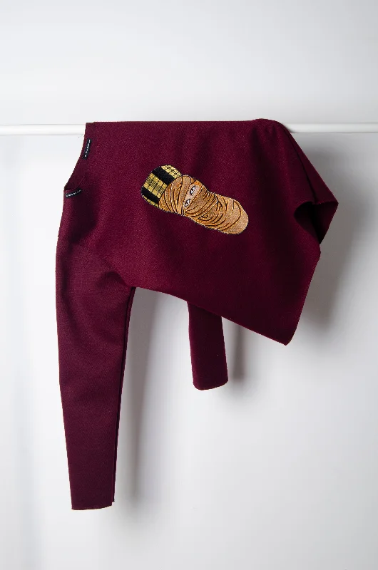 Maroon Motif Sweater Graphic Sweater Embroidered Appliqued