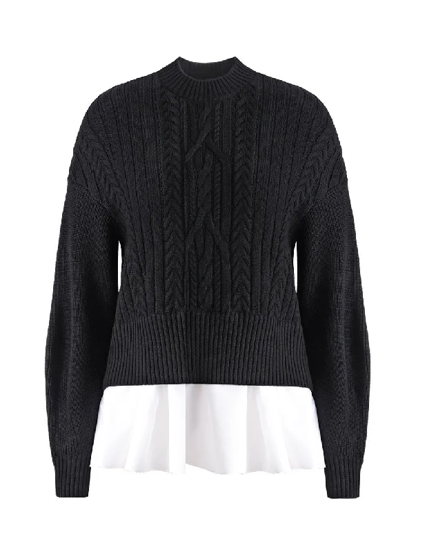MARYLING Wool Fake 2-Piece Knit Shirt Stand Neck Sweater Slim Fit Regular Fit Oversized