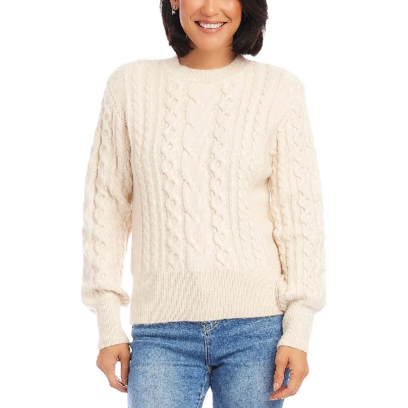 Womens Cable Knit Long Sleeves Crewneck Sweater Fleece Sweater Nylon Polyester