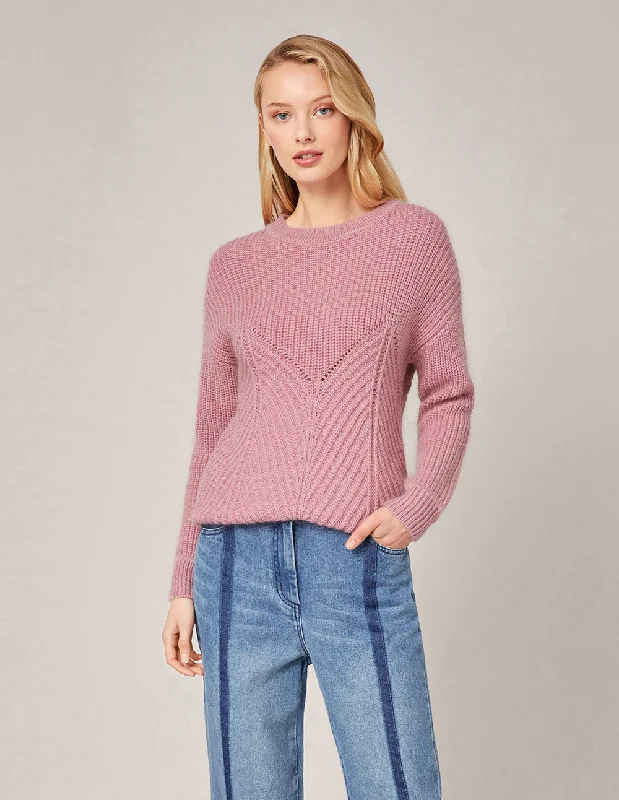 MARYLING CREW NECK RIBBED WOOL SWEATER Mesh Blend Leather Blend Suede Blend