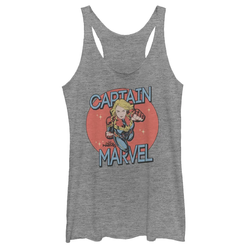 Women's Marvel Captain Marvel Vintage Star Circle Racerback Tank Top grey tank top