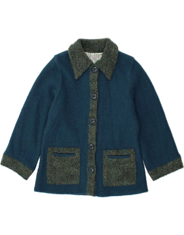 CASTLE OF IRELAND Womens Loose Fit 5 Button Blazer Jacket UK 18 XL Blue Knit Jacket Woven Jacket Fleece Jacket