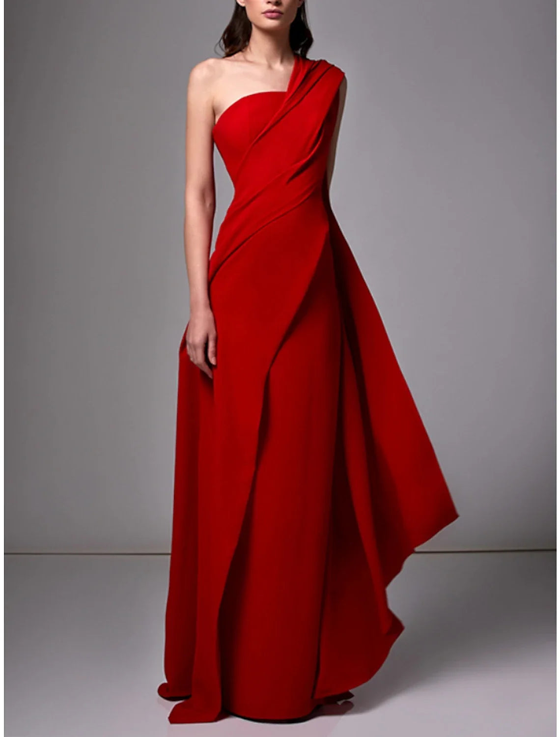 Sheath Evening Gown Red Green Dress Elegant Dress Formal Sweep / Brush Train Sleeveless One Shoulder Stretch Chiffon with Pleats Ruched Tunics Occasion special Sheath Evening Gown Red Green Dress Elegant Dress Formal Sweep / Brush Train Sleeveless One Shoulder Stretch Chiffon with Pleats Ruched Tunics Occasion special