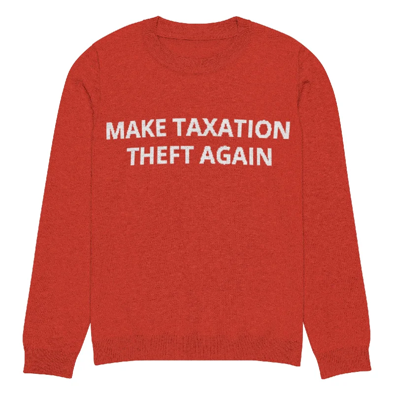 Make Taxation Theft Again Knitted Ugly Christmas sweater Herringbone Houndstooth Plaid