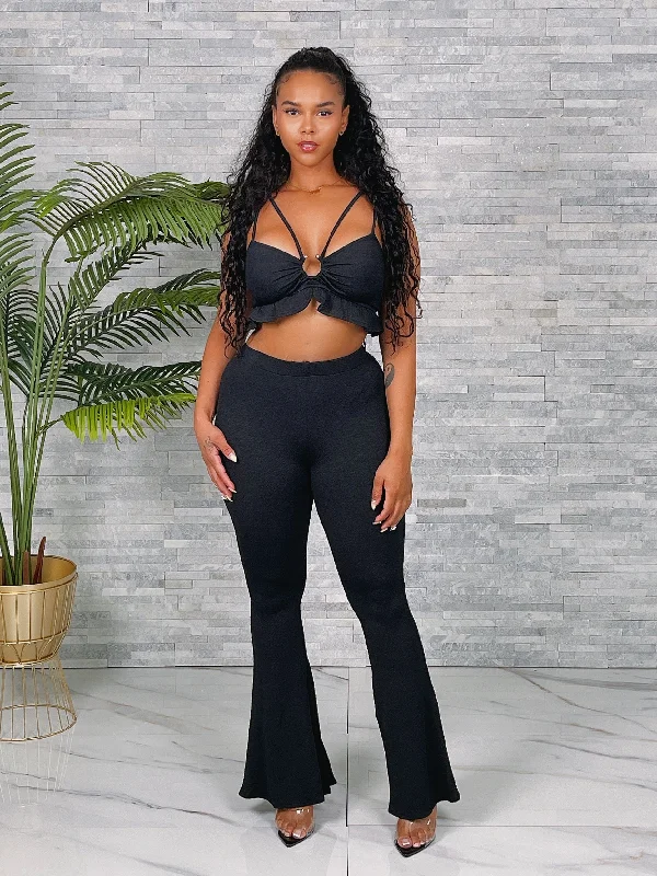 HDC30030P-Crop Top & Pants Set Satin Blend Silk Blend Wool Blend