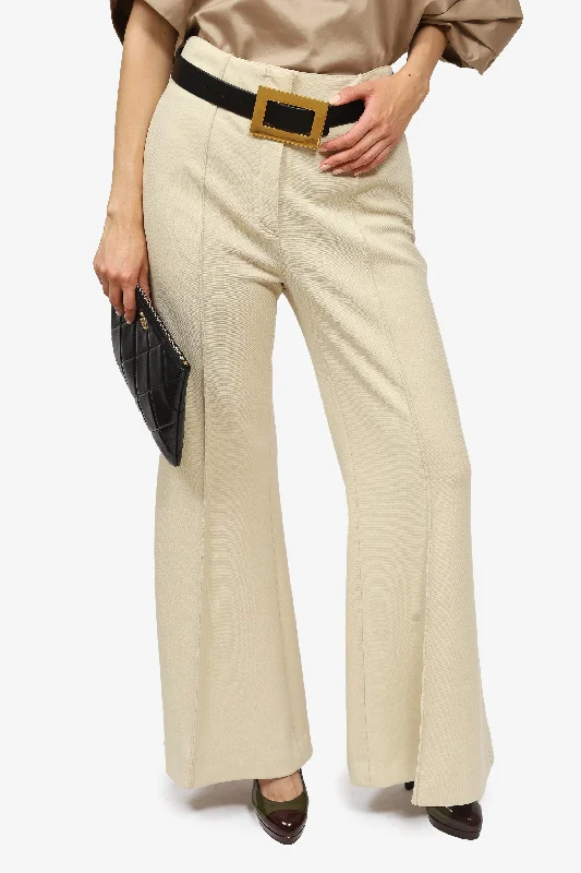 Celine Beige Wool Wide Leg Trouser Size 40 Trousers Sale Discount