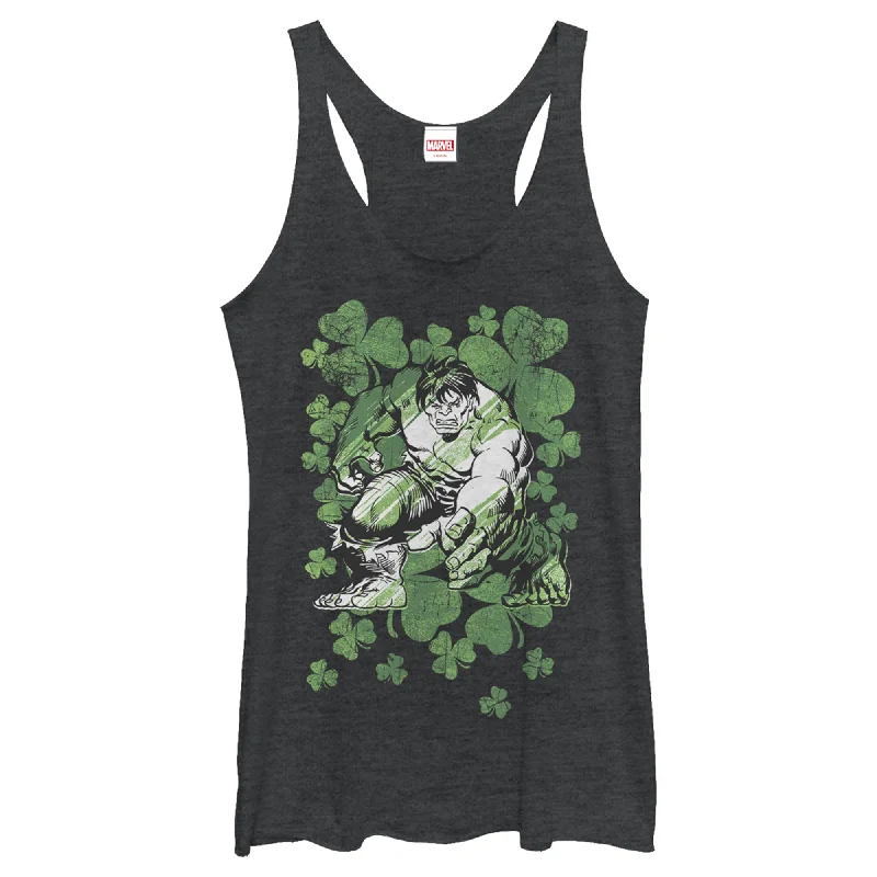 Women's Marvel St. Patrick's Day Hulk Clover Field Racerback Tank Top pastel tank top