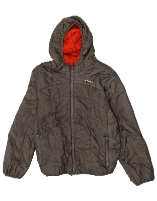 EDDIE BAUER Womens Hooded Reversible Jacket UK 14/16 Large Grey Polyester Welt Pockets Slit Pockets Flap Pockets
