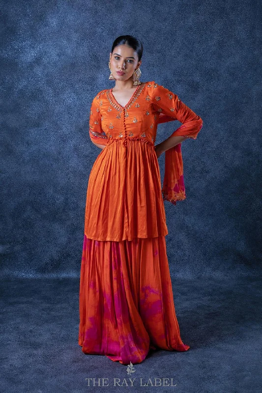 Orange/Fuchsia Peplum & Skirt leather skirt durable