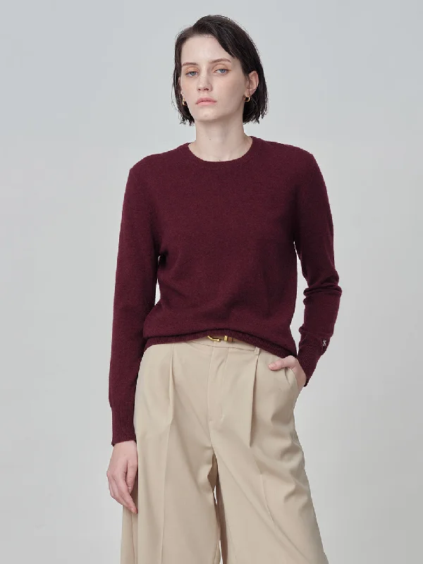 Classic Crew Neck Sweater_Burgundy Ribbed Striped Patterned