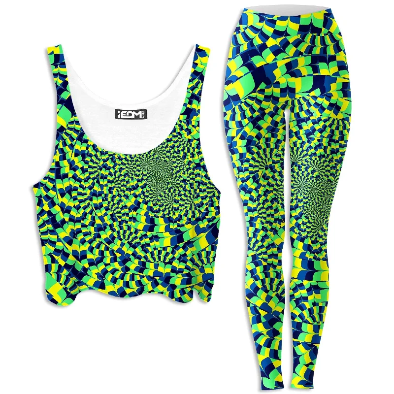 Green Portal Crop Top and Leggings Combo Nylon Fabric Polyester Fabric Spandex Fabric