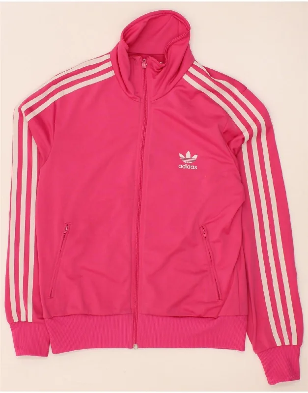 ADIDAS Womens Graphic Tracksuit Top Jacket EU 42 Large Pink Polyester Boat Neck Shawl Collar Notched Collar