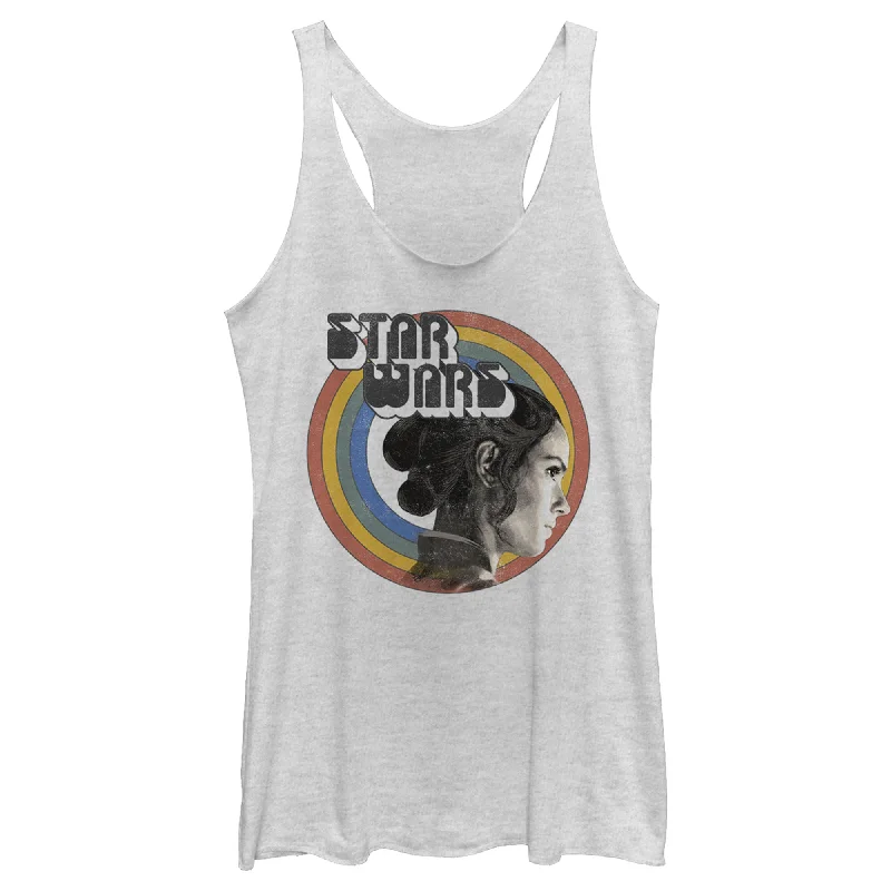 Women's Star Wars: The Rise of Skywalker Rey Vintage Rainbow Racerback Tank Top slim fit tank Women's Star Wars: The Rise of Skywalker Rey Vintage Rainbow Racerback Tank Top slim fit tank