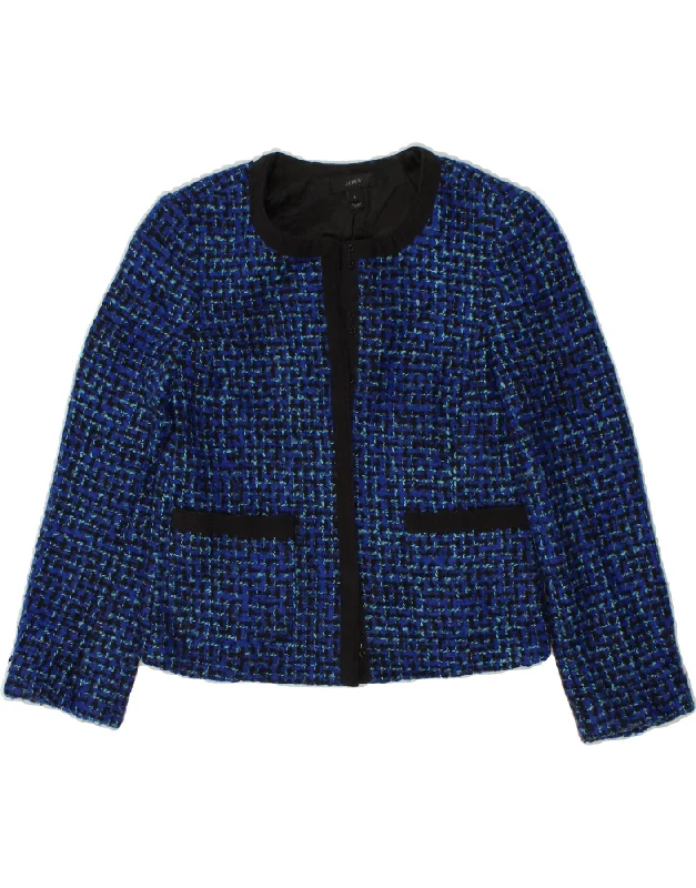 J. CREW Womens Crop Blazer Jacket US 2 XS Blue Houndstooth Zippered Jacket Buttoned Jacket Snapped Jacket
