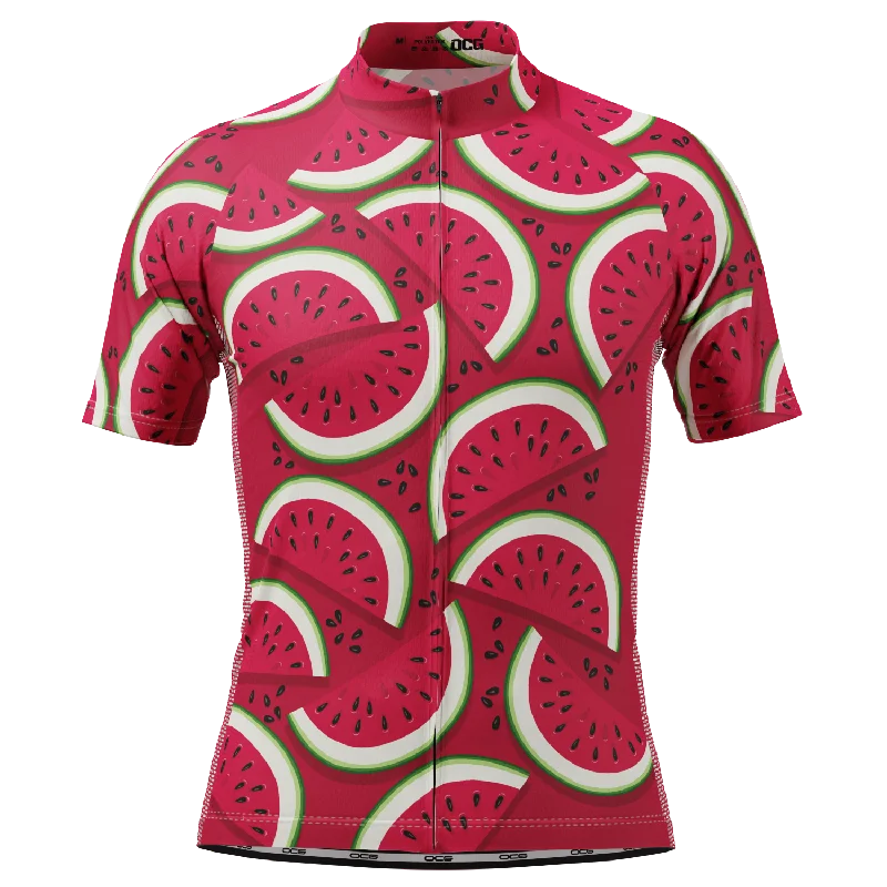 Men's Full Watermelon Fruity Short Sleeve Cycling Jersey Jet Black Jersey Tee