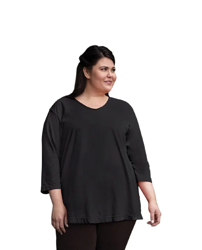 On The Plus Side Plus Size Jersey 3/4 Sleeve V-Neck Tee Lightweight Jersey Top