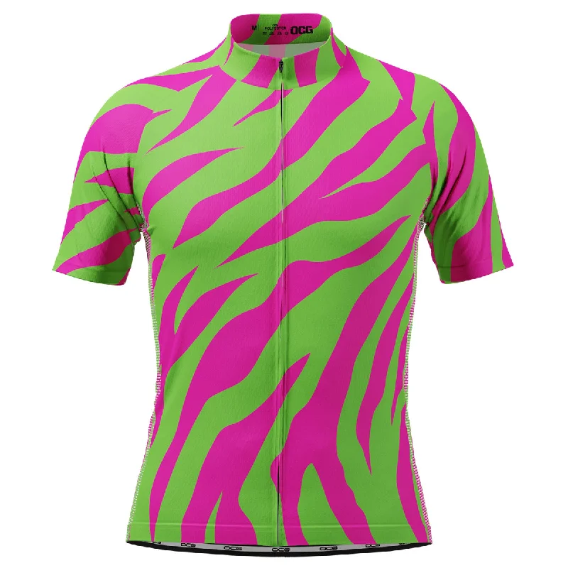 Men's Green & Pink Tiger Print Short Sleeve Cycling Jersey Designer Jersey Tee