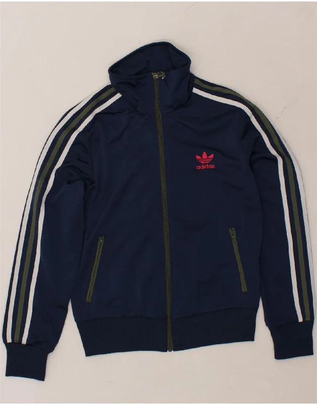 ADIDAS Womens Graphic Tracksuit Top Jacket UK 12 Medium Navy Blue Nylon Fabric Polyester Fabric Spandex Fabric