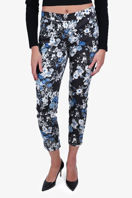 Erdem Black/Blue Floral Trousers Size 44 Trousers Party Sparkling