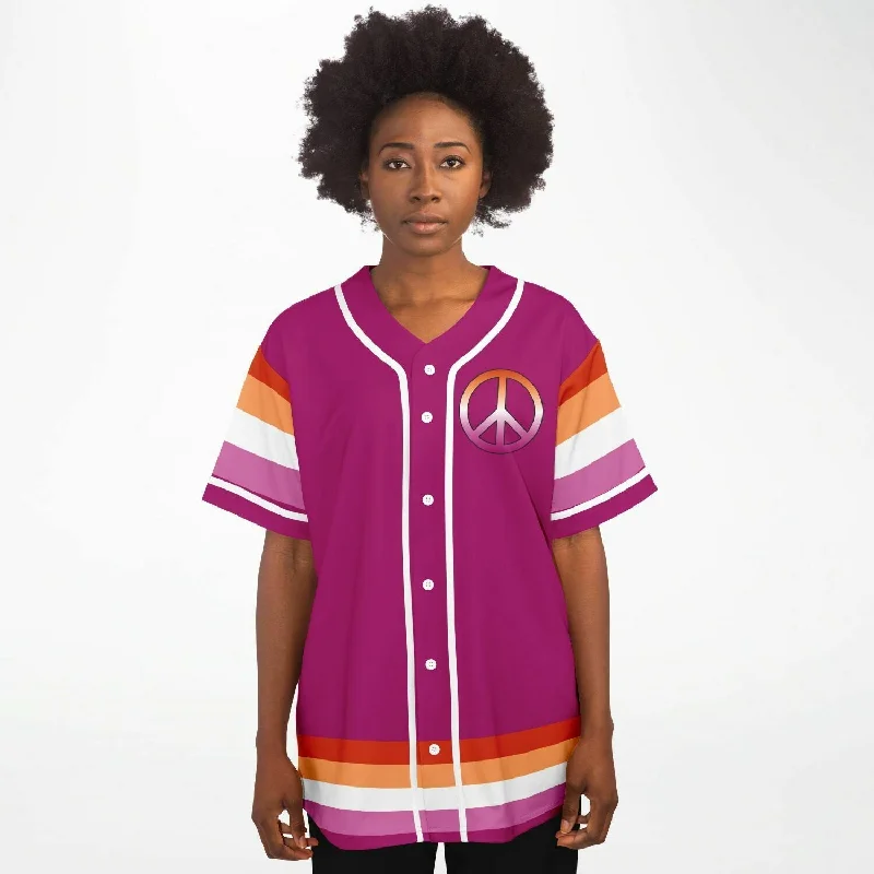 65 MCMLXV Women's LGBT Lesbian Pride Sunset Flag Print Baseball Jersey Lavender Jersey Tee 65 MCMLXV Women's LGBT Lesbian Pride Sunset Flag Print Baseball Jersey Lavender Jersey Tee