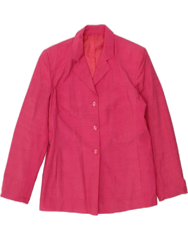 STEILMANN  Womens 3 Button Blazer Jacket UK 14 Large Pink Polyester Mesh Jacket Canvas Jacket Denim Jacket