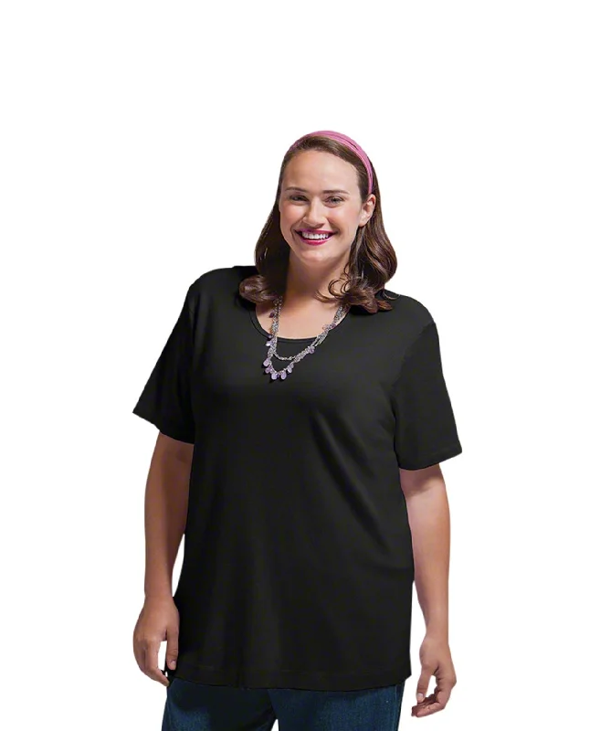 On The Plus Side Plus Size Jersey U-Neck Short Sleeve Tee Linen Jersey Top