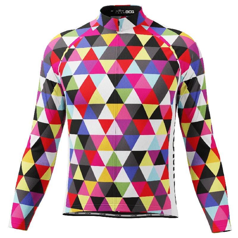 Men's ROMILs High Viz Triangles Black Long Sleeve Cycling Jersey Navy Blue Jersey Tee Men's ROMILs High Viz Triangles Black Long Sleeve Cycling Jersey Navy Blue Jersey Tee